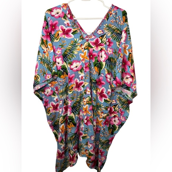JCDesigns Floral Blue Swim Cover-Up - Picture 1 of 5
